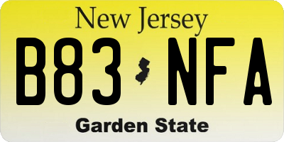 NJ license plate B83NFA