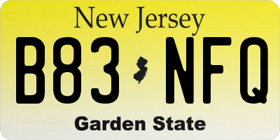 NJ license plate B83NFQ