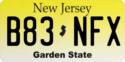 NJ license plate B83NFX