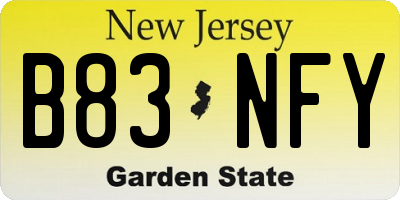 NJ license plate B83NFY
