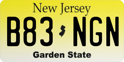 NJ license plate B83NGN