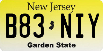 NJ license plate B83NIY