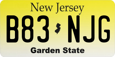NJ license plate B83NJG