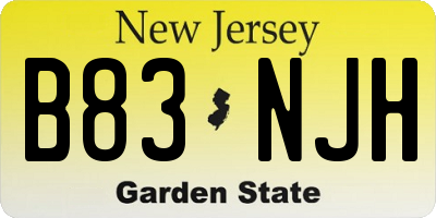 NJ license plate B83NJH
