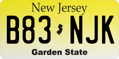 NJ license plate B83NJK