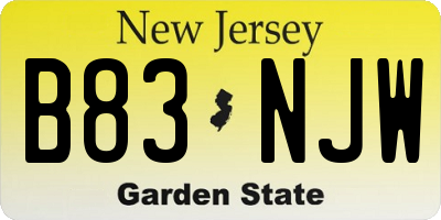 NJ license plate B83NJW