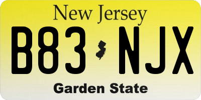 NJ license plate B83NJX