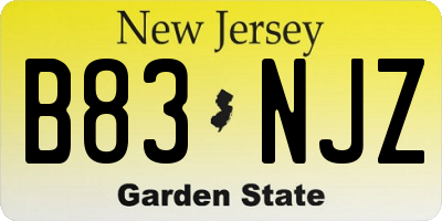 NJ license plate B83NJZ