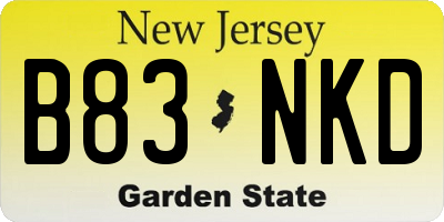 NJ license plate B83NKD