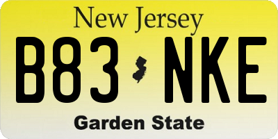 NJ license plate B83NKE