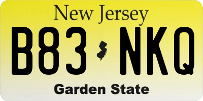 NJ license plate B83NKQ