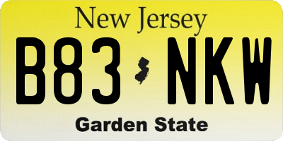 NJ license plate B83NKW