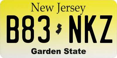 NJ license plate B83NKZ