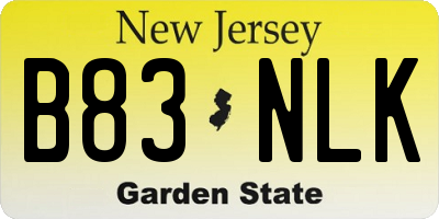 NJ license plate B83NLK
