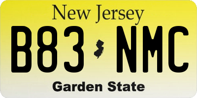 NJ license plate B83NMC