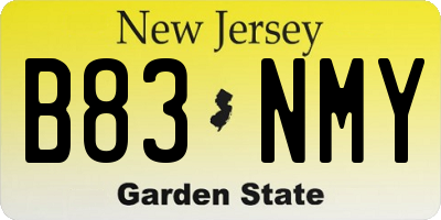 NJ license plate B83NMY