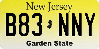 NJ license plate B83NNY