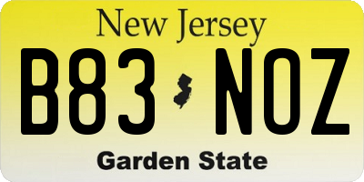 NJ license plate B83NOZ