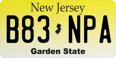 NJ license plate B83NPA