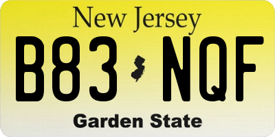 NJ license plate B83NQF