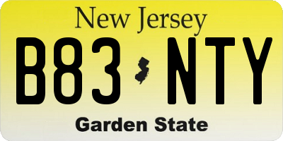 NJ license plate B83NTY