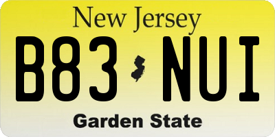 NJ license plate B83NUI