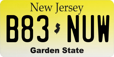NJ license plate B83NUW