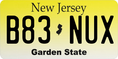 NJ license plate B83NUX