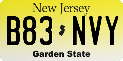 NJ license plate B83NVY
