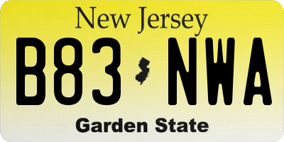 NJ license plate B83NWA