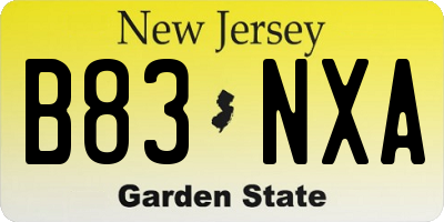 NJ license plate B83NXA