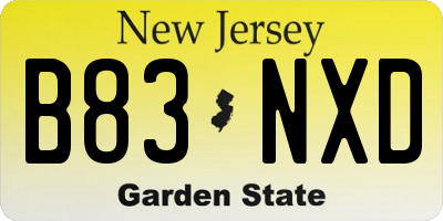 NJ license plate B83NXD