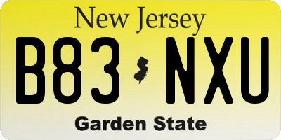NJ license plate B83NXU