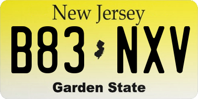 NJ license plate B83NXV