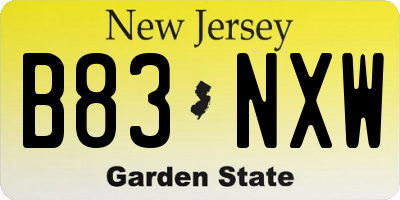 NJ license plate B83NXW