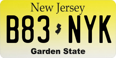 NJ license plate B83NYK
