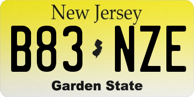 NJ license plate B83NZE