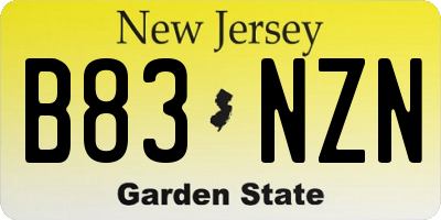 NJ license plate B83NZN