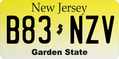 NJ license plate B83NZV