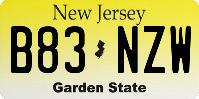 NJ license plate B83NZW