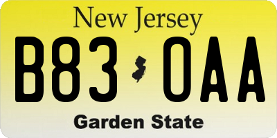 NJ license plate B83OAA