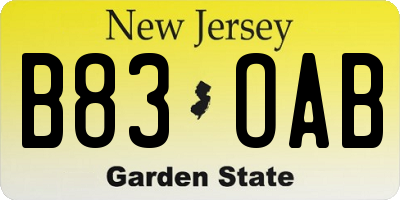 NJ license plate B83OAB
