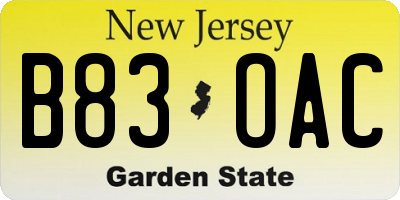 NJ license plate B83OAC
