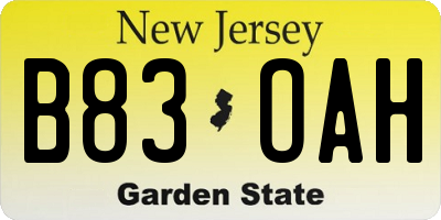 NJ license plate B83OAH