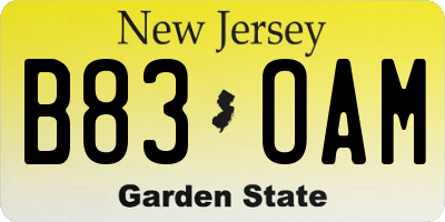 NJ license plate B83OAM