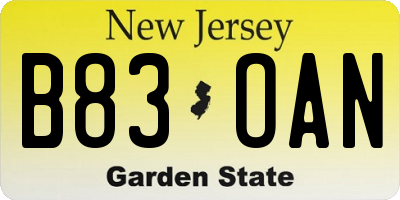 NJ license plate B83OAN