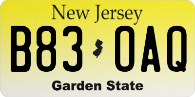 NJ license plate B83OAQ