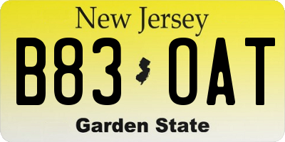 NJ license plate B83OAT