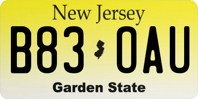 NJ license plate B83OAU