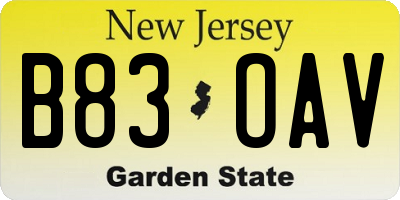 NJ license plate B83OAV